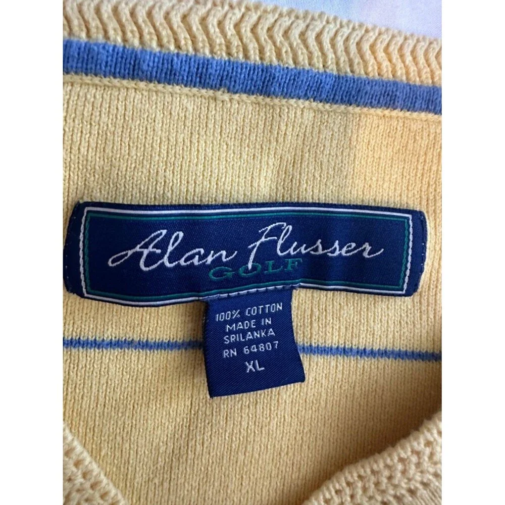 Vintage Alan Flusser Golf Sweater Vest Men’s XL Yellow Cotton Preppy Argyle